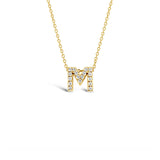18K Yellow Gold 0.08ctw Diamond 'M" Pendant Necklace