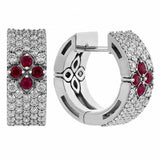 18K White Gold 0.80ctw Diamond  and 0.23ctw Rubies Hoops Earrings