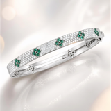 18K White Gold 1.75ctw Diamond and 0.40ctw Emerald Bangle