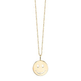 14K Yellow Gold Happy Face Charm Pendant Necklace