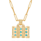 14K Yellow Gold Turquoise Stone Pendant Necklace