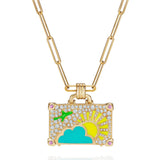 14K Yellow Gold 0.40ctw Diamond Suitcase pendant Chain Necklace