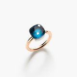 18K Two-Tone 6.50ctw Blue Topaz Diamond Solitaire Ring