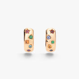 18K Rose Gold Multi Color Diamond Hoops Earring