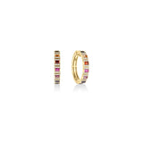 18K Yellow Gold 0.35ctw Diamond Obelisco Multi Sapphire Hoops Earrings