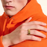 14K Yellow Gold  Carved Chain  Right Hand Ring