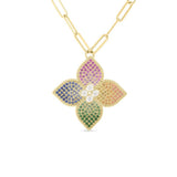 18K Yellow Gold 0.35ctw Diamond & 3.59ctw Mixed Sapphire Pendant Necklace