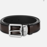 Montblanc 131185  30mm Pin Buckle Vintage Palladium Leather Belt Brown D