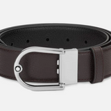 Montblanc 198632 Horseshoe Buckle 35mm Reversible Leather Belt Grainy Ebony/Black