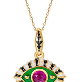 14K Yellow Gold PinkTopaz Diamond Pendant Necklace