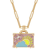 14K Yellow Gold pink sapphire 0.57ctw Diamond Pendant Necklace