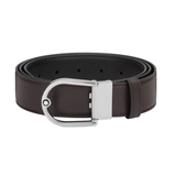 Montblanc 198632 Horseshoe Buckle 35mm Reversible Leather Belt Grainy Ebony/Black