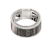 Sterling Silver Carved Chain Ring, Dark Silver, Hardstones  Right Hand Ring