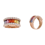 18K Rose Gold 1.25ctw Diamond, 3.25ctw Multiple Sapphires Ring
