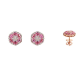 18K Rose Gold 1.00ctw Diamond Pink Sapphire 3.10ctw Studs Earrings