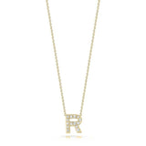 18K Yellow Gold 0.06ctw Diamond " R" Pendant Necklace
