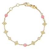 18K Yellow Gold 0.06ctw and Pink Opal 0.90ctw Diamond Chain Bracelet