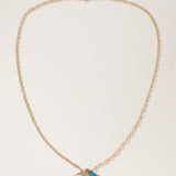 14K Yellow Gold 0.18ctw Turquoise/ 0.20ctw white diamond  Gemstone Pendant Necklace