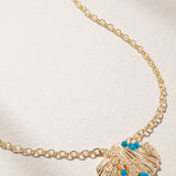 14K Yellow Gold 0.18ctw Turquoise/ 0.20ctw white diamond  Gemstone Pendant Necklace