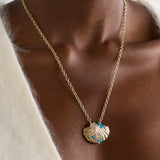 14K Yellow Gold 0.18ctw Turquoise/ 0.20ctw white diamond  Gemstone Pendant Necklace