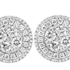 18k White Gold Round Diamond Double Halo Stud Earrings Jewels in Paradise Aruba