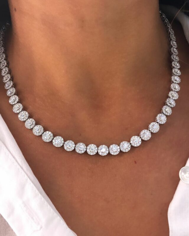 18k White Gold Tiffany Style 18.04ct Diamond Tennis Necklace • Jewels