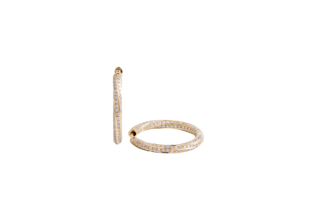 18k Yellow Gold 3D 3.50ct Diamond Hoop Earrings Jewels in Paradise Aruba-2