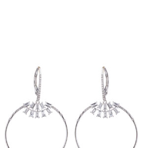 14k White Gold Emerald & Round Cut Diamond Moon Earrings Jewels in Paradise Aruba