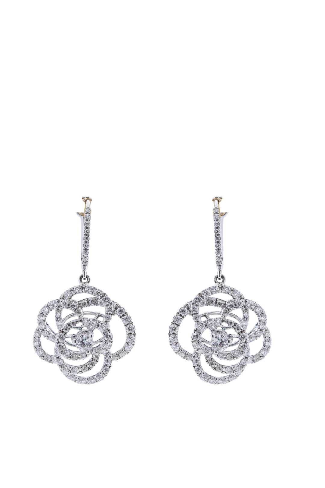 18k White Gold Vera Wang Inspired Diamond Flower Drop Earrings Jewels in paradise Aruba