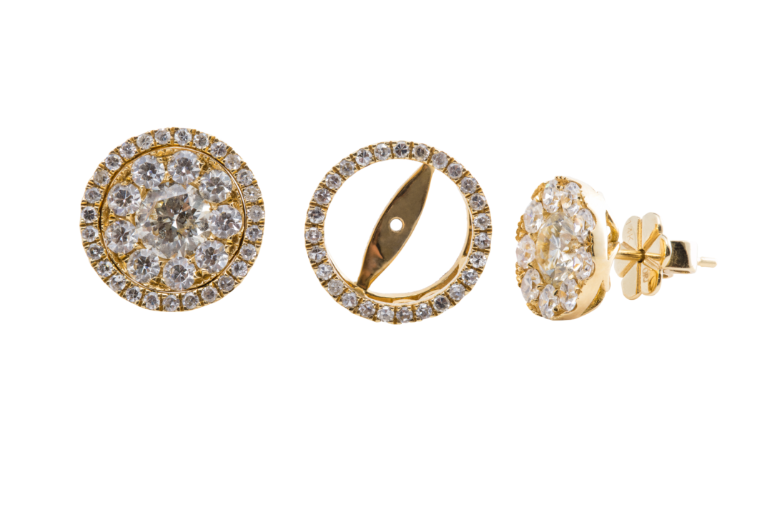 18k Yellow Gold Removable Jacket 2.05ct Round Diamond Stud Earring Jewels in Paradise aruba