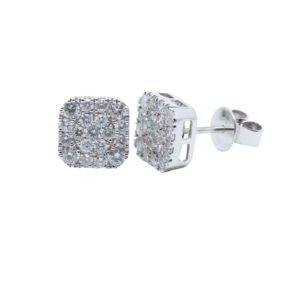 14k White Gold 1.24ct Diamond Pavé Square Shaped Stud Earrings Jewels in Paradise Aruba