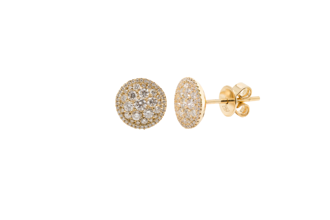 18k Yellow Gold Micro Pavé 1ct Round Diamond Earrings Jewels in Paradise Aruba