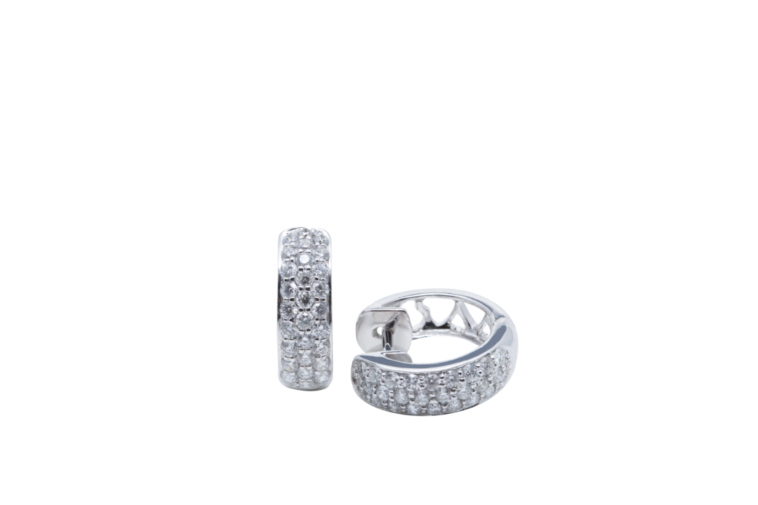 18k White Gold 1ct Round Diamond Pavé Huggie Earrings Jewels in Paradise Aruba