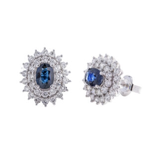18k White Gold Diamond & Oval Cut Blue Sapphire Earrings Jewels in Paradise Aruba