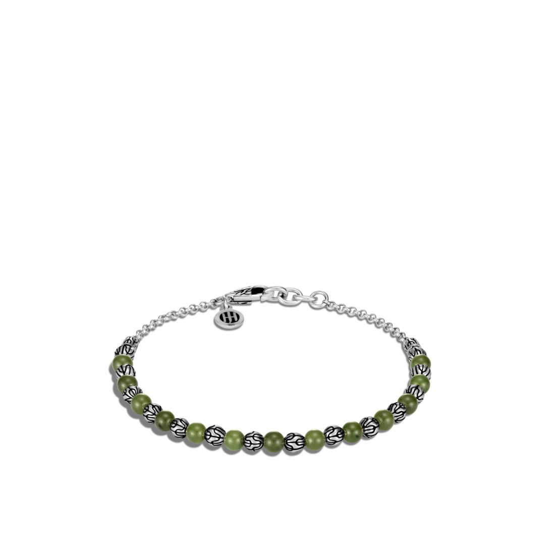 Classic Chain 4MM Bead Bracelet in Silver with Gemstone / Nephrite Green Jade John Hardy Jewels in Paradise Aruba BBS903977CJD