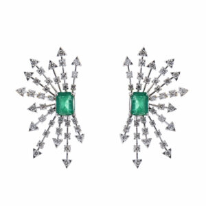 18k White Gold Emerald & Diamond Starburst Earrings Jewels in Paradise Aruba