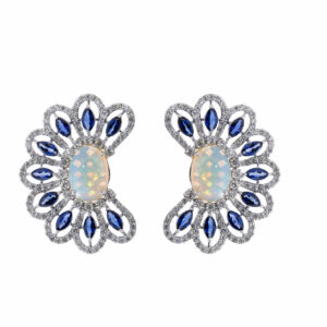 18k White Gold Peacock Diamond, Blue Sapphire and Opal Earrings Jewels in Paradise Aruba