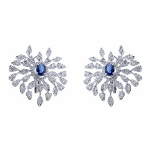 18k White Gold Diamond & Blue Sapphire Wolf Earrings