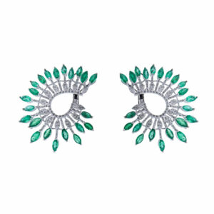 18k White Gold Alexandra Marquise Emerald & Diamond Earring Jewels in Paradise Aruba