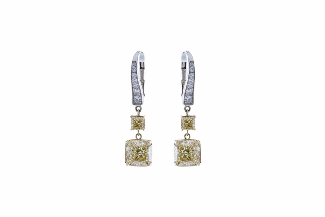 18k Gold White & Yellow Diamond Double Dangling Earrings Jewels in Paradise Aruba