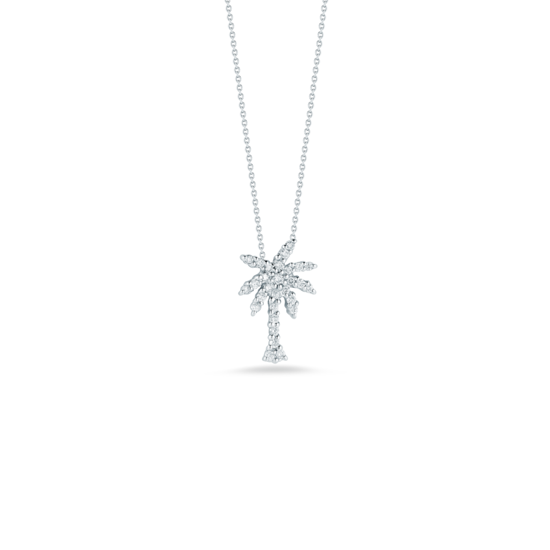 18k Gold Small Palm Tree Pendant with Diamonds Roberto Coin Jewels in Paradise Aruba 001236AWCHX0