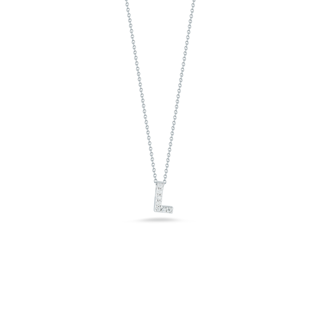 18k Gold Love Letter L Pendant with Diamonds Necklace Roberto Coin Jewels in Paradise Aruba 001634AWCHXL