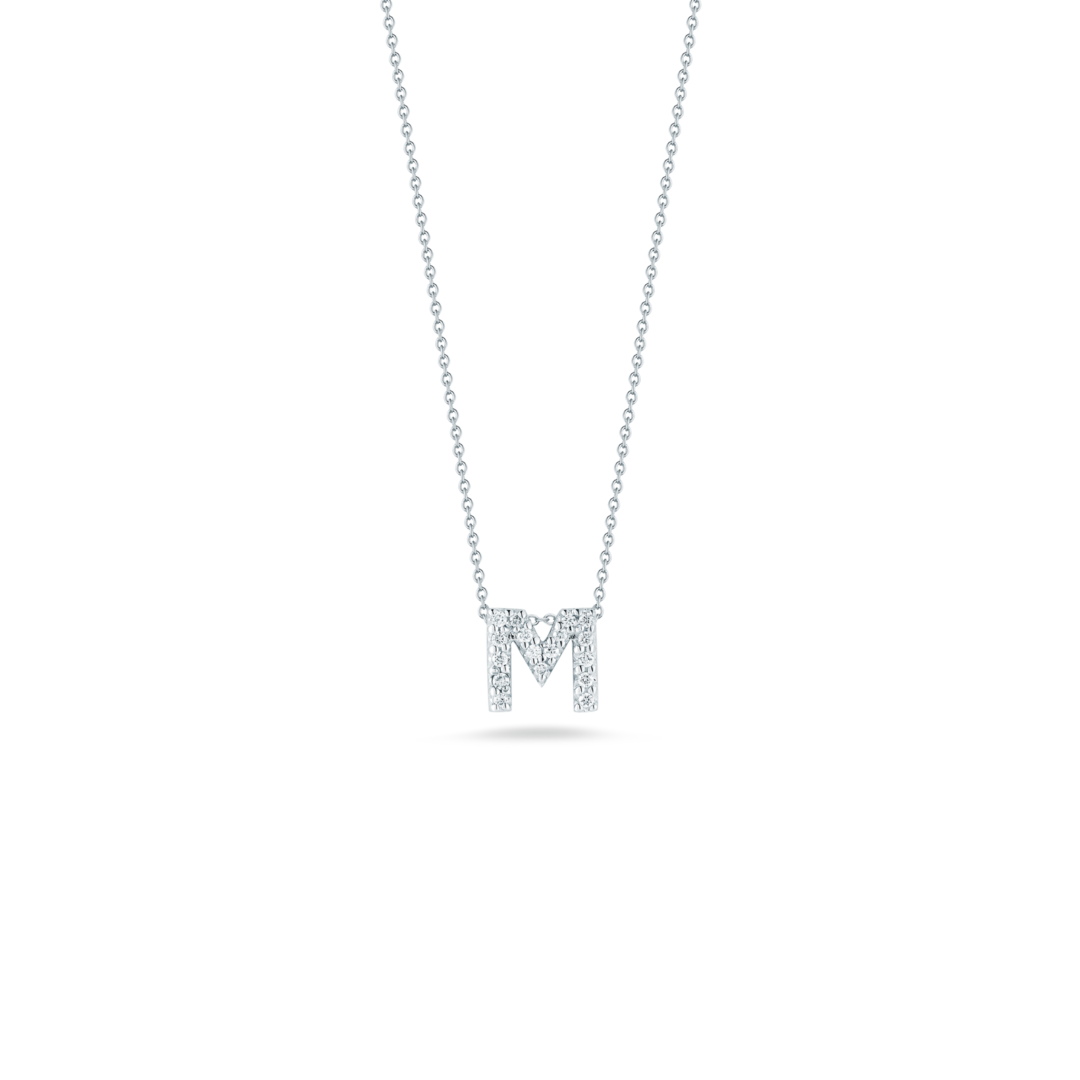 18k Gold Love Letter M Pendant with Diamonds Roberto Coin Jewels in Paradise Aruba 001634AWCHXM