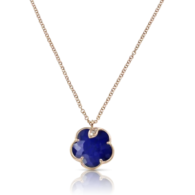 Pasquale Bruni 18k Rose Gold Diamond with Lapis Lazuli & Rock Crystal Petit Joli Lunaire Necklace