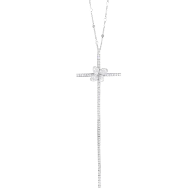 Pasquale Bruni 18k White Gold, White Diamond Heart To Earth Long Necklace