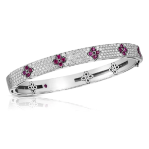 18K White Gold Love In Verona Pavé Diamond & Ruby Bangle