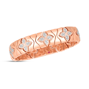 18K  Rose gold Royal Princess Flower Wide Bracelet W. Diamonds