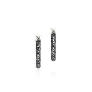 JH Essentials Hoop Earring, Sterling Silver, Black Sand Diamond Pavé, 18MM