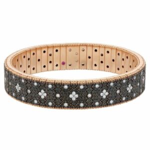 18K Rose Gold Princess Double Row Bracelet with Black & White Fleur De Lis Diamonds