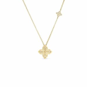 18K Yellow Gold Arabesque Medium Diamond Flower Necklace